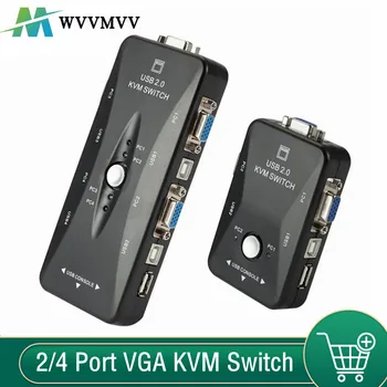 2/4 Порт VGA KVM Превключвател 1080P USB 2.0 VGA Сплитер Мишка, Клавиатура, Принтер Стик Общ Превключвател на Скоростната 4 В 1 Изход KVM Превключвател