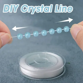 2 м, Трайно еластичен кабел за кристална бисероплетения 1 mm, за производство на бижута, изработени от кристал със собствените си ръце, гривна, колие, Растягивающийся кабел от бели конци