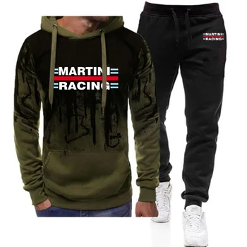 2023 Нов Модерен Мъжки Пуловер с принтом Martini Racing, Улични Градиентные Качулки Високо качество + Всекидневни Спортни Панталони, Комплект от 2 теми, Костюм