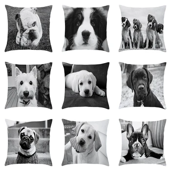 45x45 см, Черно-бели артистични снимки Сладко домашно кученце, офис възглавници за дивана, калъфка за възглавница