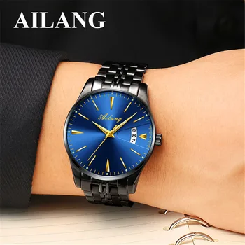 AILANG 2023, нови бизнес мъжки механични часовници, най-добрата марка за луксозни Водоустойчив календар от неръждаема стомана, модни сини часовници за мъже