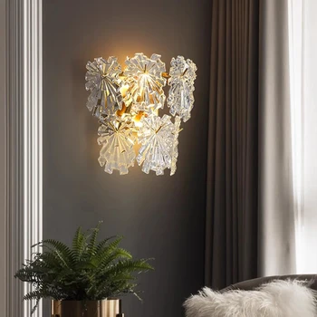 FSS Модерен кристал, с монтиран на стената лампа, Златна вътрешен стенен монтаж лампа за спални Нощно шкафче Украса на хола Led светлини Лампа за баня