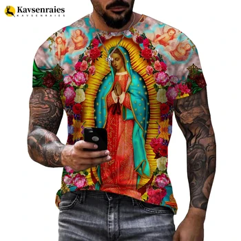 Guadalupe Virgin Mary Католическо Cosplay 3D Тениска С принтом За Мъже И Жени, Модни и Ежедневни Градинска Дрехи С Къс Ръкав, Извънгабаритни Блузи, Тениски