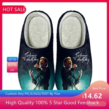 Johnny Hallyday Rock Star Домашни Памучни Чехли за баня по поръчка От висококачествен плюш Унисекс, Модни и Ежедневни обувки за нагряване, Минерални чехли