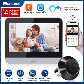 Wsdcam Sasha WiFi Звънец 1080P, 5000 mah Безжичен Звънец Камера Цифров Преглед за Нощно Виждане за Сигурност-защита на Умен Дом