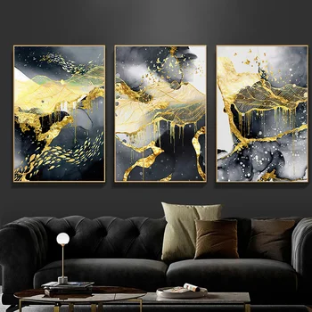 Абстрактна черно-златната фолио, луксозна картина върху платно, плакат, модерна стенни картина в скандинавски стил за домашен интериор дневна