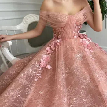 Бледо-розови дантелени сватбени рокли, Вечерни рокли с флорални принтом големи размери за сватбени партита