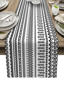 Бохо Ретро Геометрична Черно-бяла настолна пътека Украса на дома Декорация на масата за хранене Декор на масата