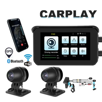 Видеорекордер за мотоциклети Carplay, видео рекордер за шофиране на мотоциклет, GPS навигация, WiFi, безжичен dvr за нощно виждане HD 1080p.