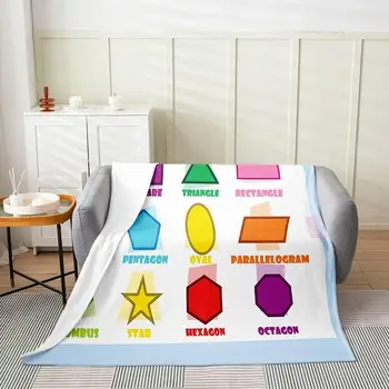 Геометрично пушистое юрган, детско фланелевое флисовое одеяло с геометричен модел, образователна тема, всесезонное одеало за легло за