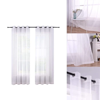 Горещи прозрачни завеси Бялата втулка Комплект от 2 Прозрачни панели полупрозрачни пердета от полиэстеровой воал за спални