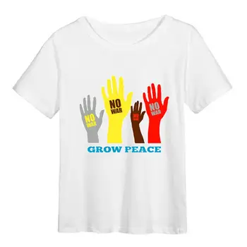 Дамска лятна тениска с принтом Grow Peace, свободна мъжка тениска