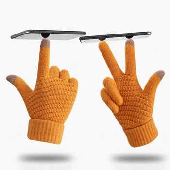 Дамски Мъжки Топли Зимни ръкавици за сензорен екран, Еластични Възли Ръкавици, Вълнени ръкавици за пълен пръст, Дамски ръкавици за плетене на една кука