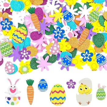 Детски Великденски занаяти, набор от бижута за пролетта на партита, Великден стикер, Самозалепващи полистирен етикети, Щастливо Великденско яйце, цветя за дома