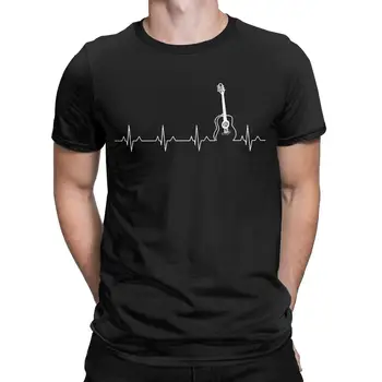 Ежедневни Китара Тениски Heart Beat Heartbeat за Мъже, Памучен Тениска с Кръгло деколте, Музикални Тениски С Къс Ръкав, Дрехи Големи Размери