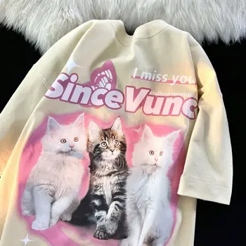 Женска тениска с къс ръкав и принтом японски хубава котка от чист памук свободно, намаляване, летен нов топ Sweet Niche с къси ръкави Ins