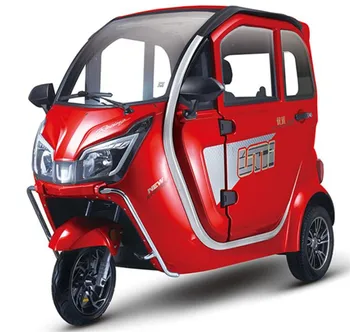 Закрит електрическа триколка Малък 3-колесни товарен скутер, одобрен CE, E-рикша, товарни пътнически триколка с възможност за съхраняване на