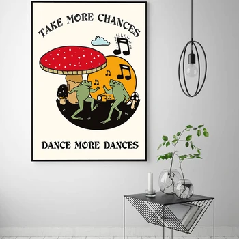 Използвайте по-голям шанс Изумрудено зелено Забавен плакат Ретро 70-те години, Заводные хипи, танцуващи на бала на Жаби, живопис върху платно, стенни рисунки, декорация