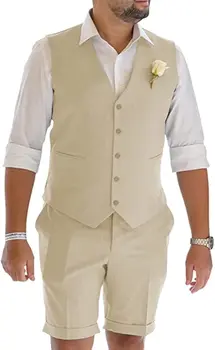 Изработена по поръчка случайни мъжки бельо костюм Slim Fit с единични къси панталони за бала, лятна плажна сватба, булката