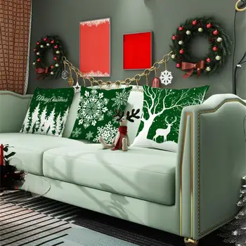Калъфка за възглавница във формата на снежен човек, Калъфка за възглавница във формата на Дядо Коледа, Светли Коледна калъфка с принтом под формата на снежинки и Лосове, Квадратна тайната цип за дивана