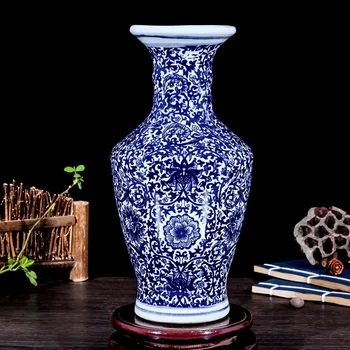 Керамична ваза синьо-бяло фарфоровое украса вино кабинет и хол китайски изделия