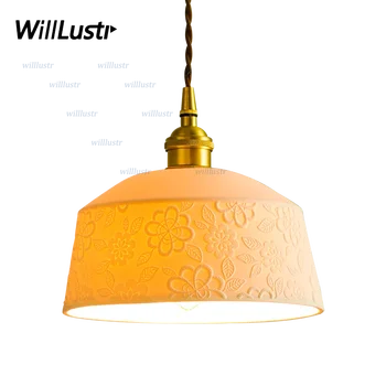 Керамична окачена лампа във формата на цвете, Мед таванна полилей, магазин в хотела, Спалня, кабинет, Кафене, Порцелан окачен лампа ръчна изработка