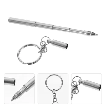 Ключодържател във формата на плъзгаща се дръжка Мини-Метална Халка за ключове Преносима Телескопична Химикалка химикалка от неръждаема Стомана Ключодържател Инструменти