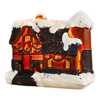 Коледна украса за стаите, празнични светещи декорации за снежната къща, микропланшафтный декор от смола за коледната украса на дома плот