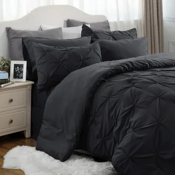 Комплект кралския одеяла, комплект кралски легла, 7 предмети, черен комплект спално бельо Cali King в тънка гънка с одеяло, чаршафи, наволочками