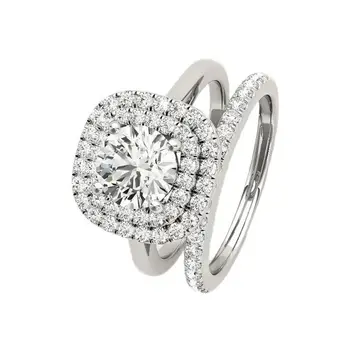 Комплект пръстени от сребро 925 проба с муассанитом в 1 карата, дамски модни бижута сватба за момичета, подарък за участието.