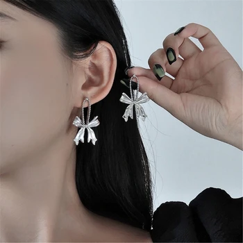 Корейски обеци-съответствие с кристали, цирконий за жени и момичета, луксозни сребърни обици-висулки с пискюли, украшения за уши
