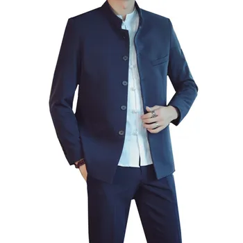 Костюми, панталони, комплект от 2 теми / 2023 Модерен нов мъжки ежедневни бутик в китайски стил, блейзери с висока яка, яке, панталони