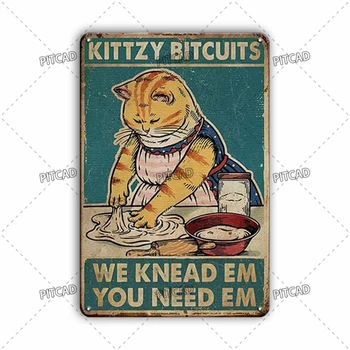 Котешки бисквитки, което ще месите, имате нужда от Ретро Весел плакат с котка, Реколта Метална Лидице табела, Бар, клуб, Интериор на кухня стени, Декорация на дома