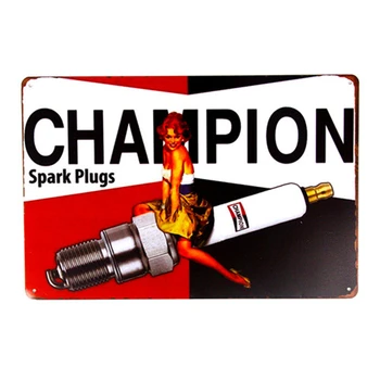 ЛИДИЦЕ знак Champion Spark Plug Метална декорация за стени гараж магазин