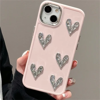 Луксозен мек калъф за мобилен телефон с плиссированным сърце в корейски стил за iPhone 11 14 Pro Max Plus 12 Pro 13, противоударная силиконова делото