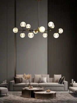 Луксозен полилей с медна светлина в хола, модерен минималистичен и красива лампа за трапезария, спални осветление