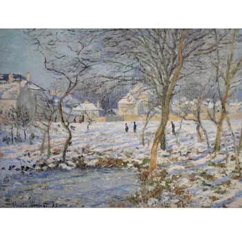 Маслени картини на Клод Моне, Ла Маре, ефект сняг, Пейзаж с маслени бои върху платно, копие на известната картина на ръчно рисувани, интериор на стаята