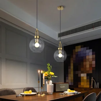 Модерните висящи лампи в скандинавски стил от прозрачно стъкло, led висящи лампи E27 за кухня, ресторант, бар, висящи осветителни тела за дома