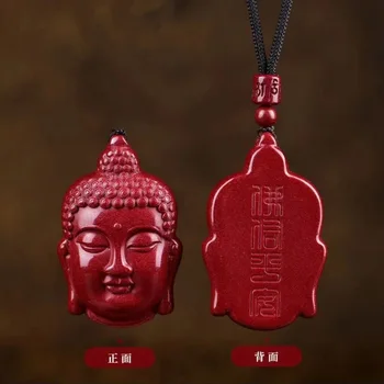 Модерно колие с отложено във формата на глава на Буда, с резба по цинобър и Нефриту, Бижута Китайски лечебен, Подарък за Мъж за късмет, Верига за пуловери