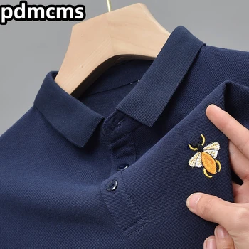 Мъжка риза с къси ръкави високо марка от 100% памук, новост 2023, лятна тениска с ревери с бродерия на пчелите, Корея, универсална ежедневни облекла за голф