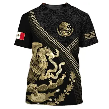 Мъжка тениска с принтом на националното знаме на Мексико, модни тениски с 3D орел, Нова тениска голям размер за почивка, градинска дрехи с кръгло деколте и къс ръкав