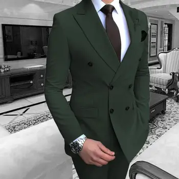 Мъжки костюми Тъмно Зелени Официални Бизнес Сватбени Костюми За Мъже, Блейзър За Кума, Смокинги Младоженеца, Оборудвана Костюм Homme Mariage