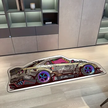 Нередовен ворсовый подложка във формата на спортна кола с графити в една линия, Нескользящий килим настраиваемого размер, Офис подложка за детска стая