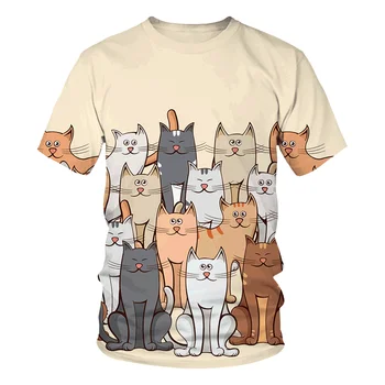 Неформална дрехи с рисунки на котки, животни, мъжки и дамски ризи с 3D графити, удобни летни блузи с къс ръкав
