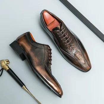Нова мъжки обувки в бизнес стил; Oxfords с квадратни пръсти, дантела; сезон Пролет-есен, Кафяви, Черни мъжки модел обувки; Zapatos De Vestir Hombre