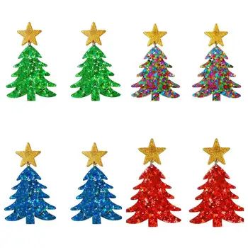 Нови акрилни висящи обеци в формата на Коледната елха и звезда за жени, мультяшные блестящи обеци с растения, честита Нова година, Бижута, подаръци