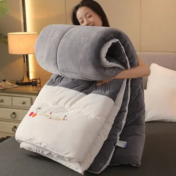 Однотонное двустранно пуховое одеяло от вълна от овце, фланелевое одеяло, топло комфортен матрак за зимни спални, утепляющее одеяло в общежитието