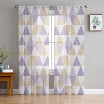 Прозрачни завеси с триъгълна градиентной текстура за спалнята, кухненския прозорец, тюлевые завеси за хол