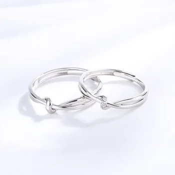 Пръстен на Мьобиус от сребро S925 Двойка малки дизайнерски студентски пръстени с възел във формата на сърце любов от разстояние ръчно изработени