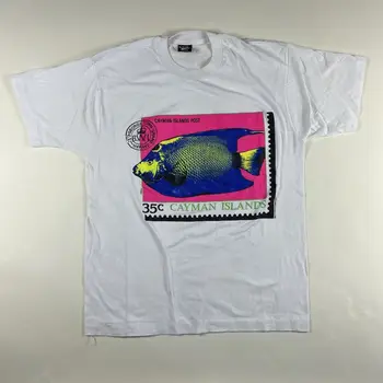 Реколта риза с Каймановыми островите, размер XL тениска с изображение на риби и животни, неон подпечатан с дълъг ръкав